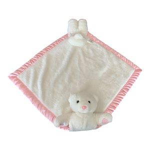 My Banky Lori Turner Bear Plush Blanket Lovie White Pink Satin 26" x 27" Lovey